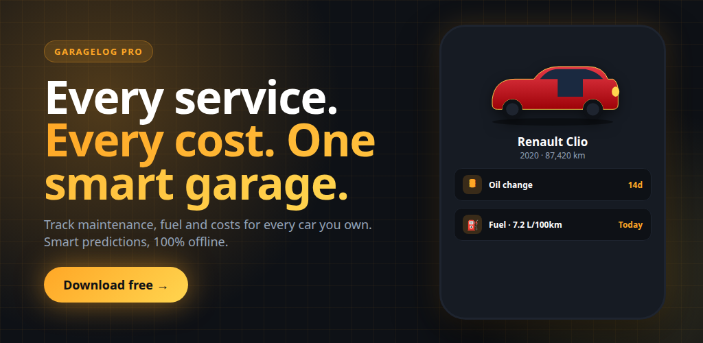 GarageLog Pro feature graphic